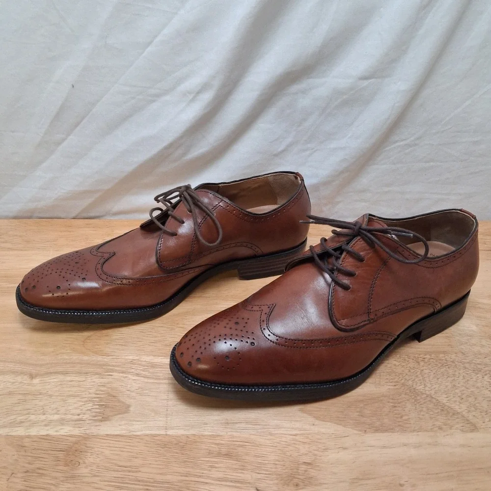 Johnston & Murphy Signature Series Men 10.5W Brown Wingtip Oxford Dress Shoes